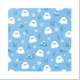 Kawaii Yeti in the Snow Posters and Art